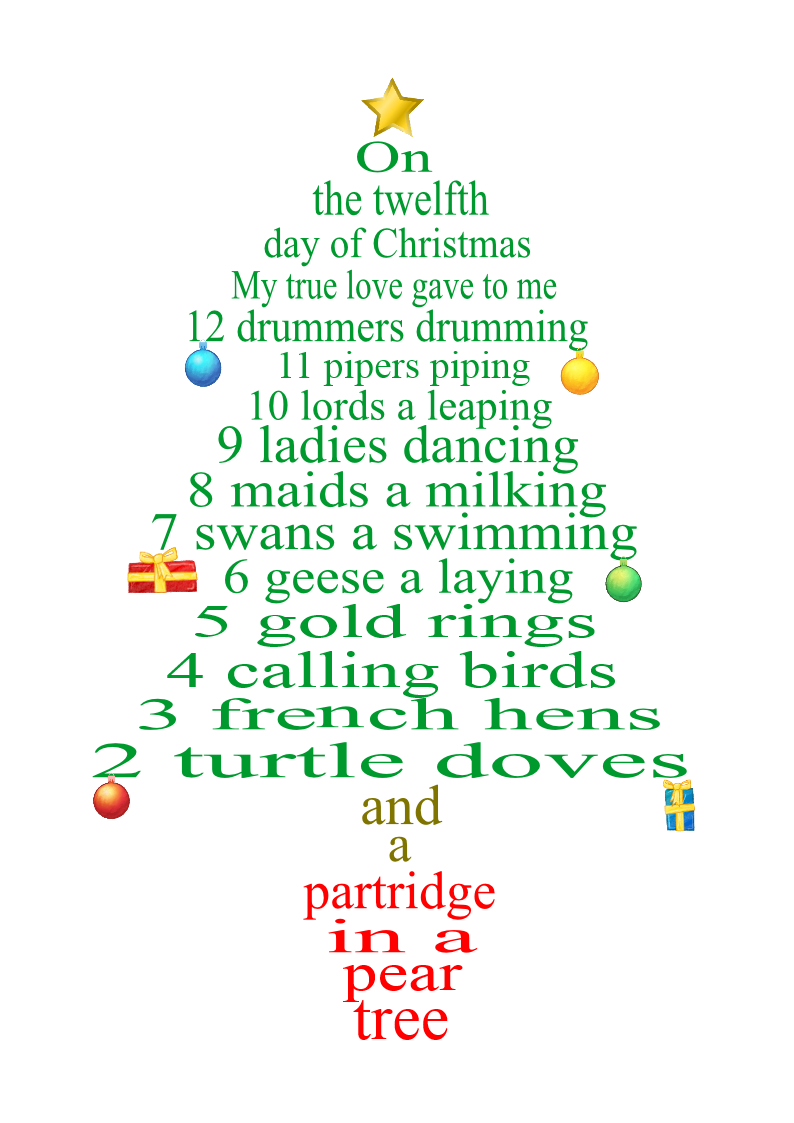 12 Day Of Christmas Lyrics As Tree Decorations